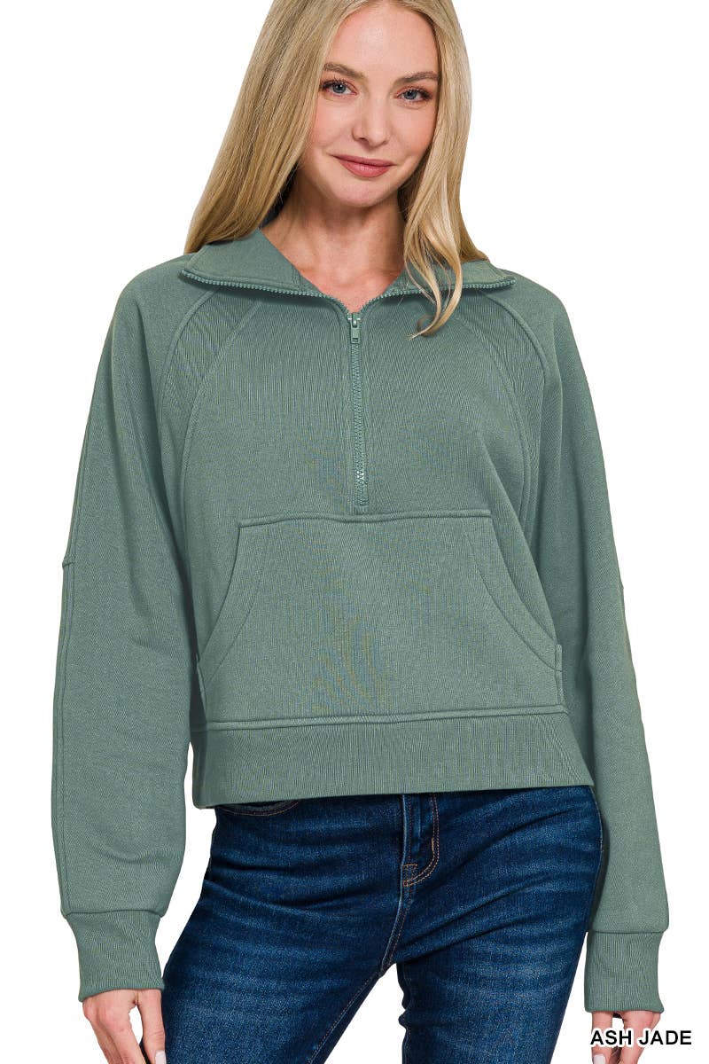 `.Half Zip Cropped Pullover