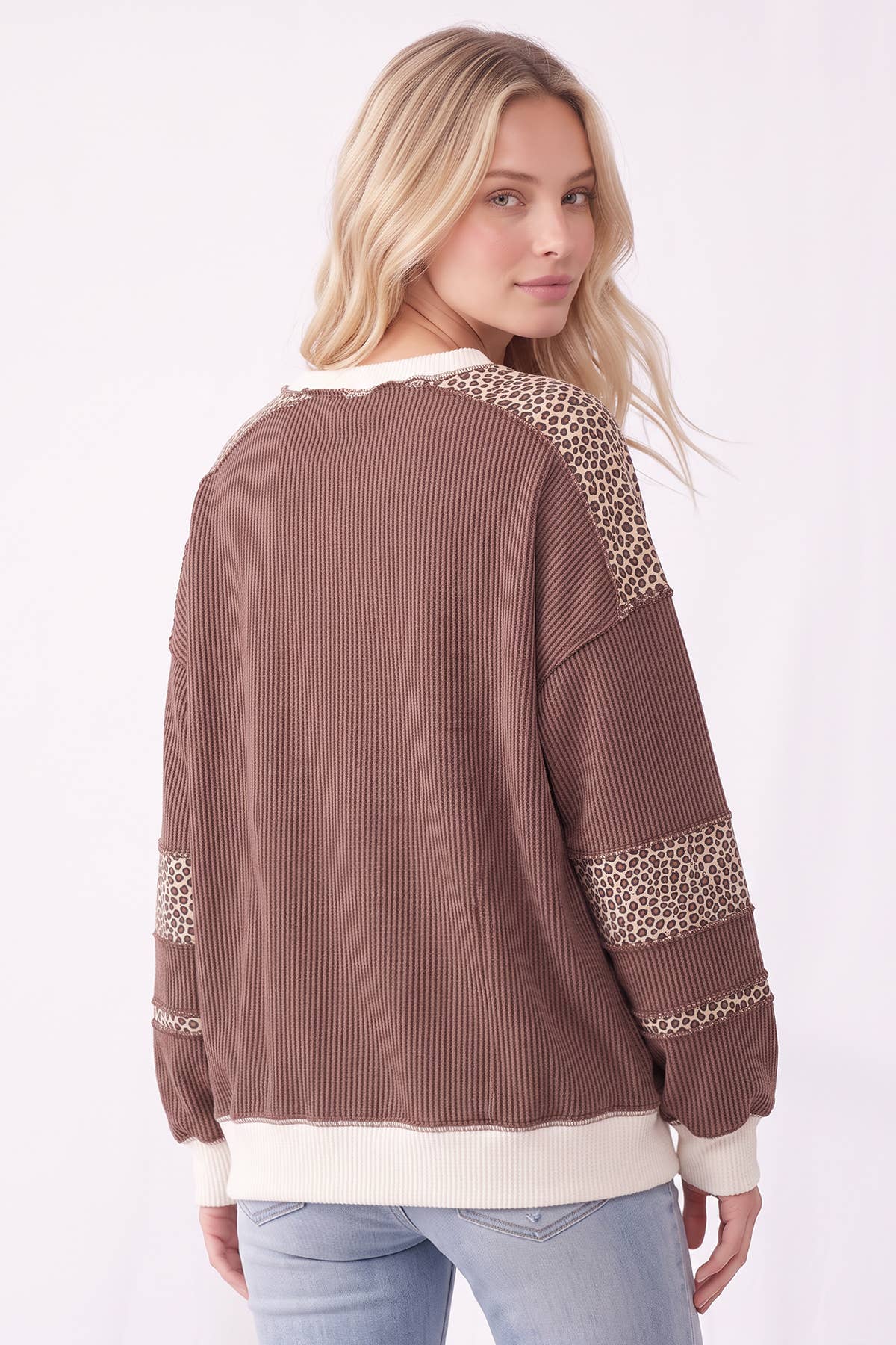 Leopard Print Contrast ribbed Sweatshirt