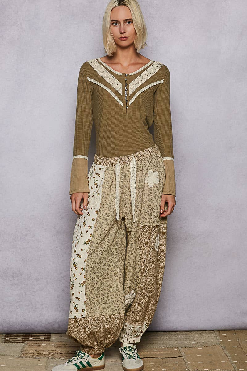 Long sleeve double gauze solid knit rib top