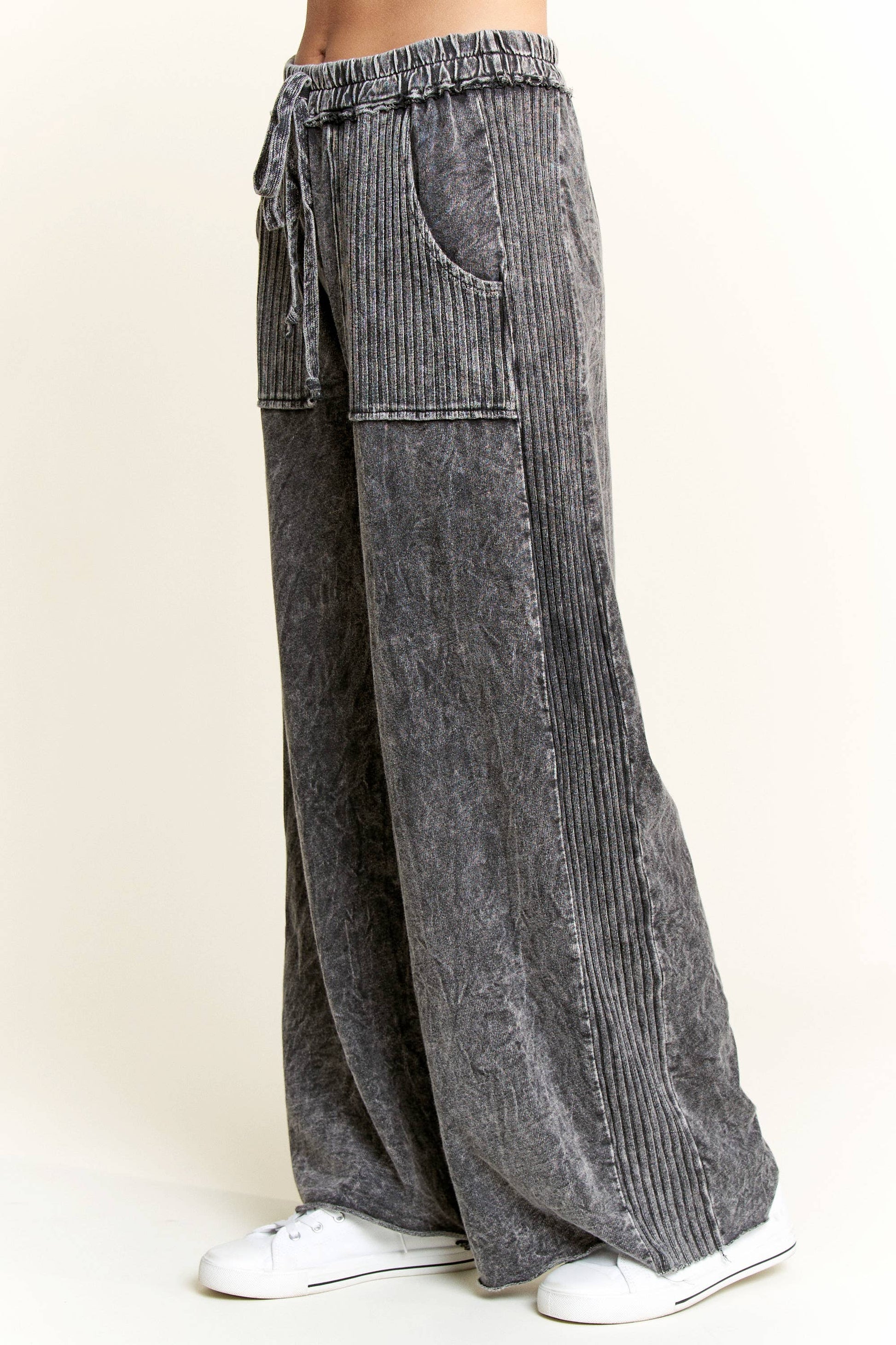 Best Mineral Wash Side Knit detail wide leg pants
