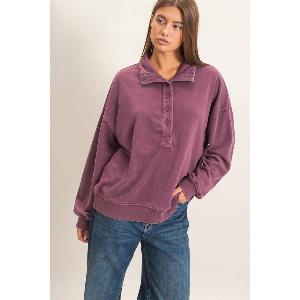 Mineral Wash Button Front Sweatshirt
