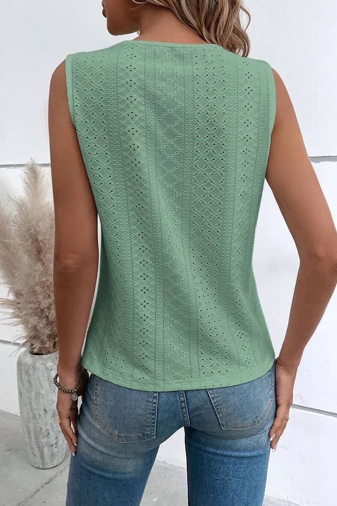 V Neck Jacquard Eyelet