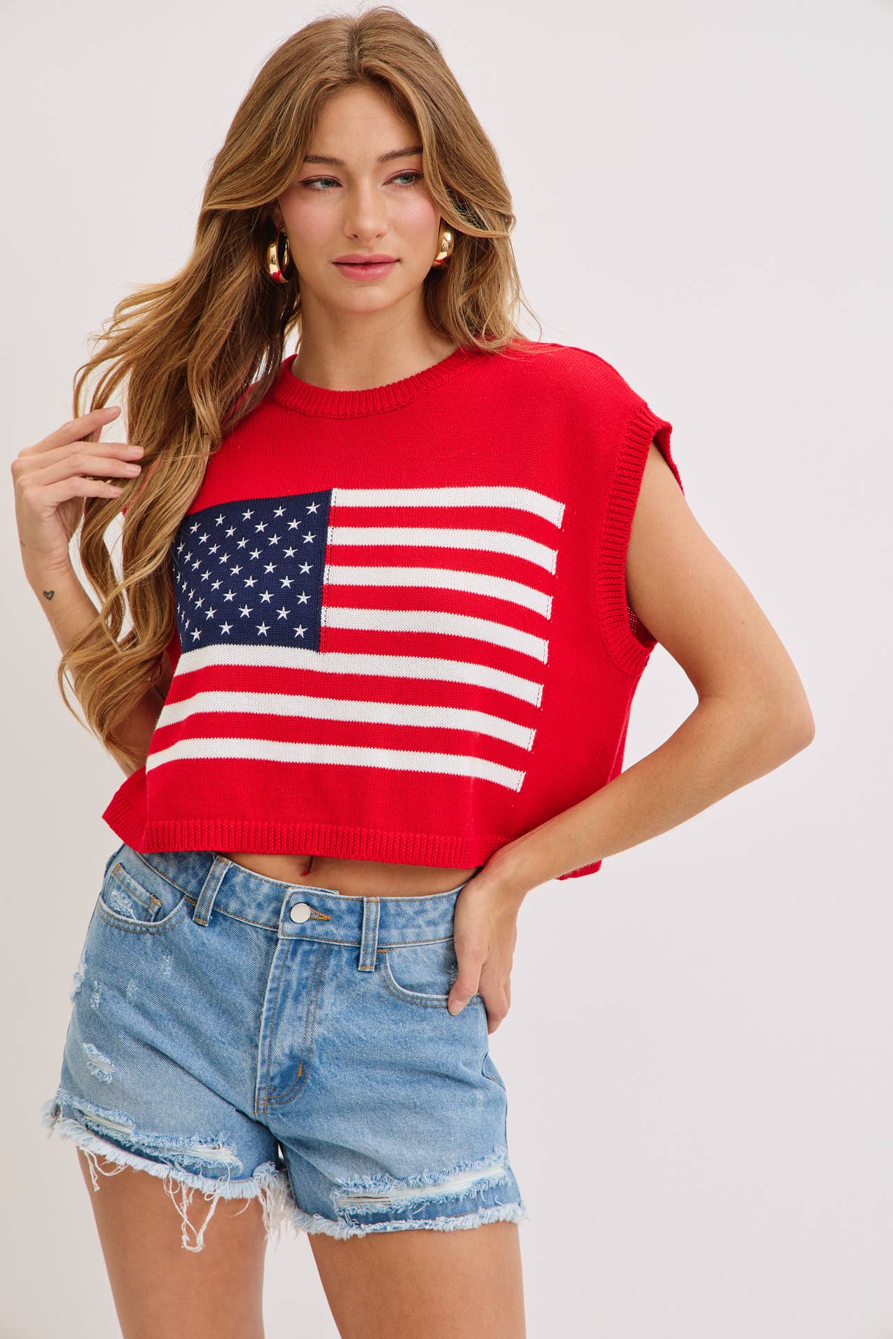 STAR AND STRIPES  AMERICAN  FLAG KNIT TOP
