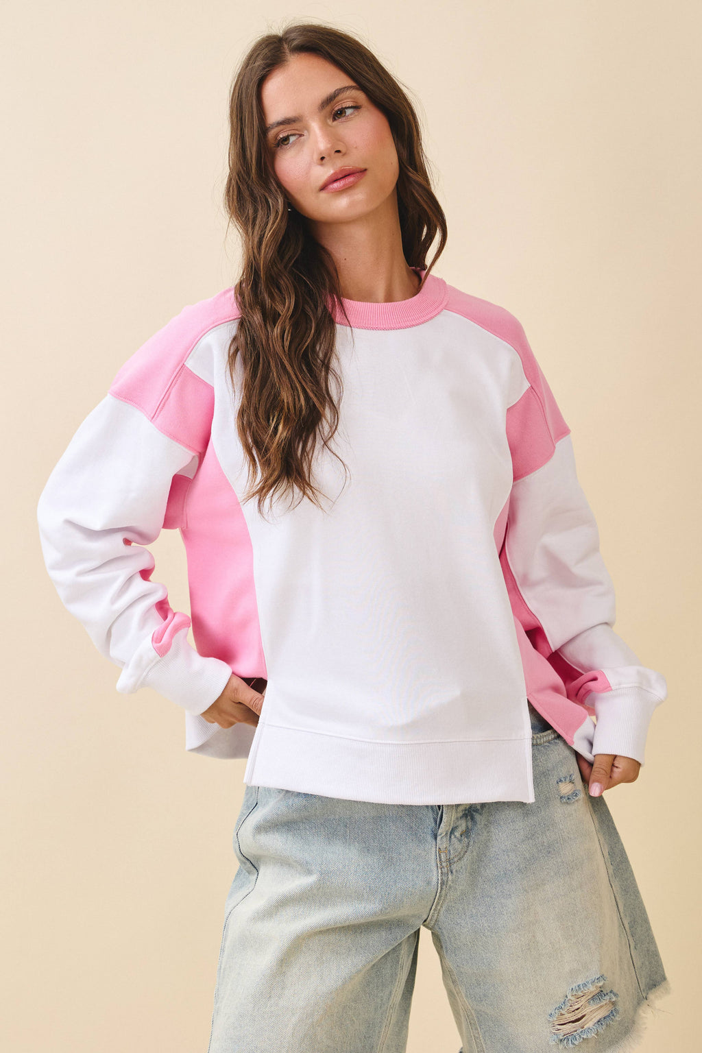 Colorblock Terry Pullover Sweatshirt
