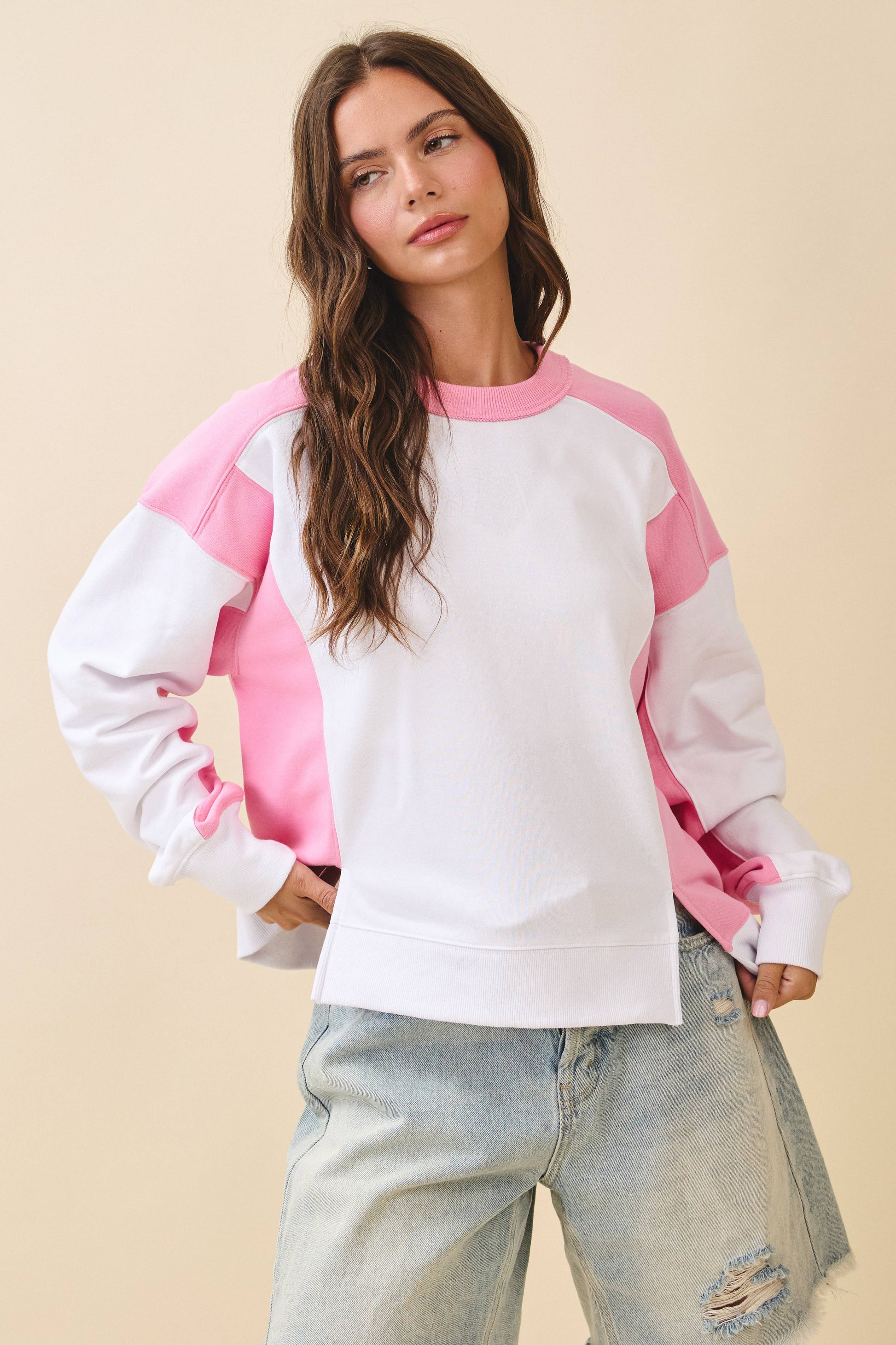 Colorblock Terry Pullover Sweatshirt