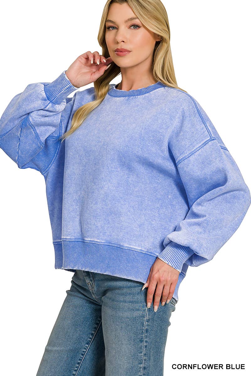 Acid Wash Fleece Oversized Pullover Zenana