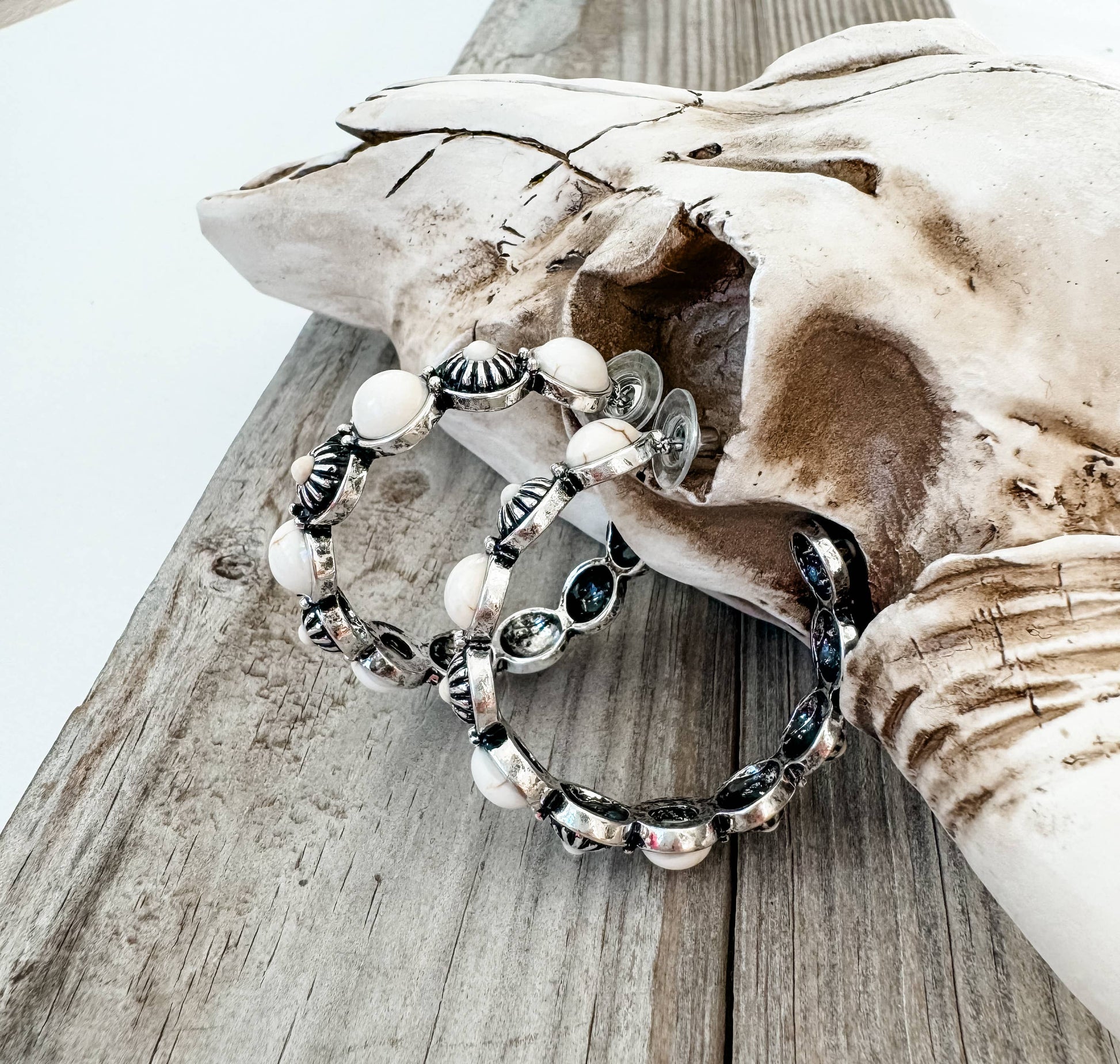 Western Hoop Stone Conch Earrings