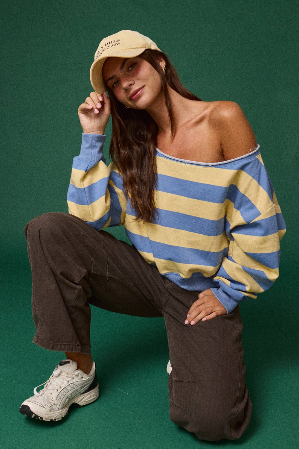 Off-shoulder Rugby Stripe Cropped Sweatshirt