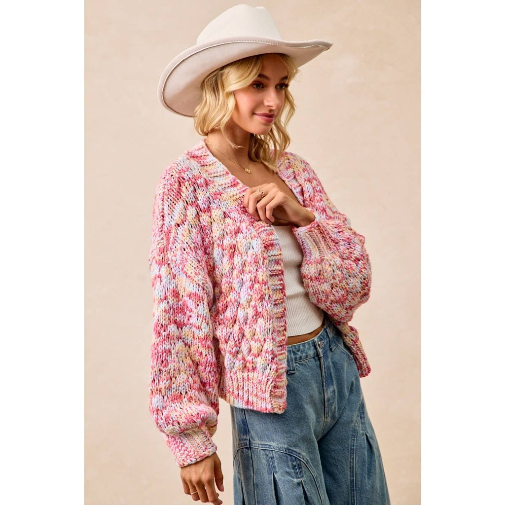 MULTI COLORS OPEN FRONT SWEATER CARDIGAN