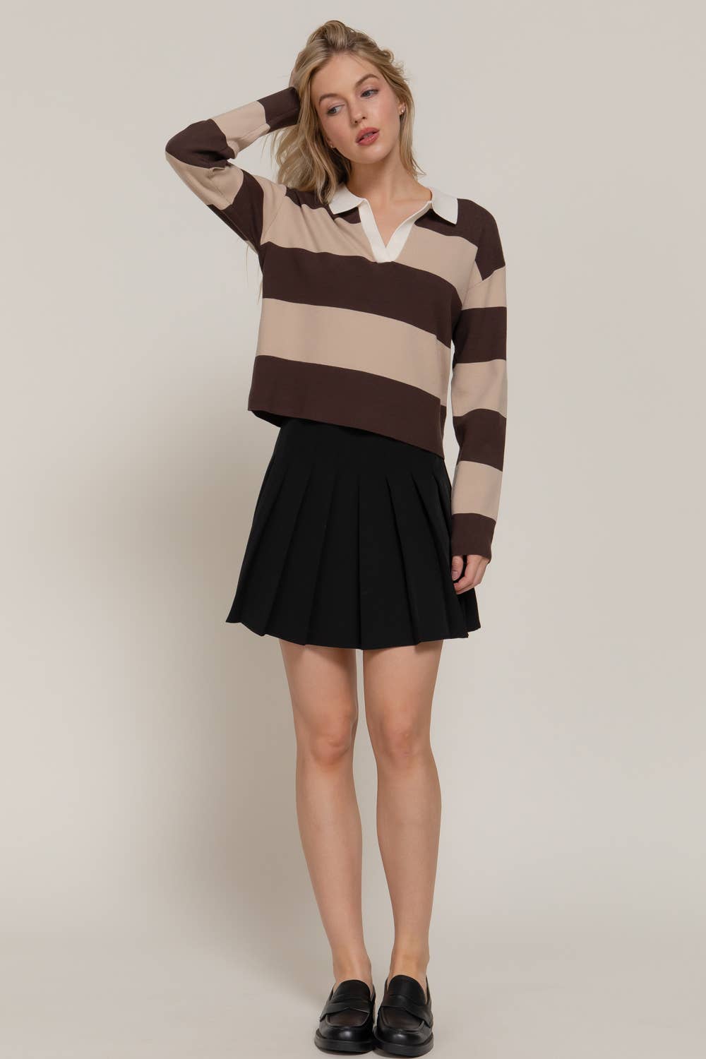 Long Sleeve Rugby Stripe Polo Swaeter