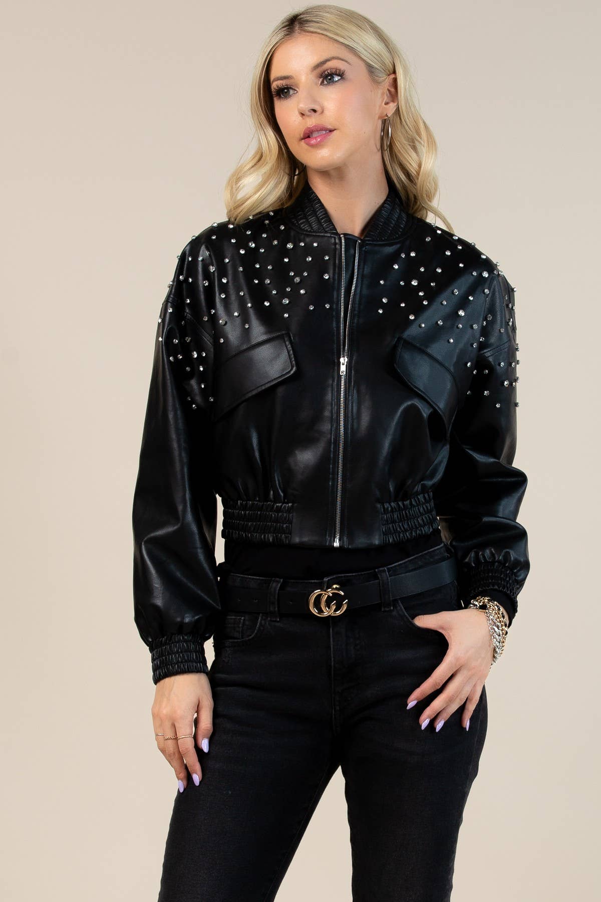 Imani Faux Leather Bomber Jacket