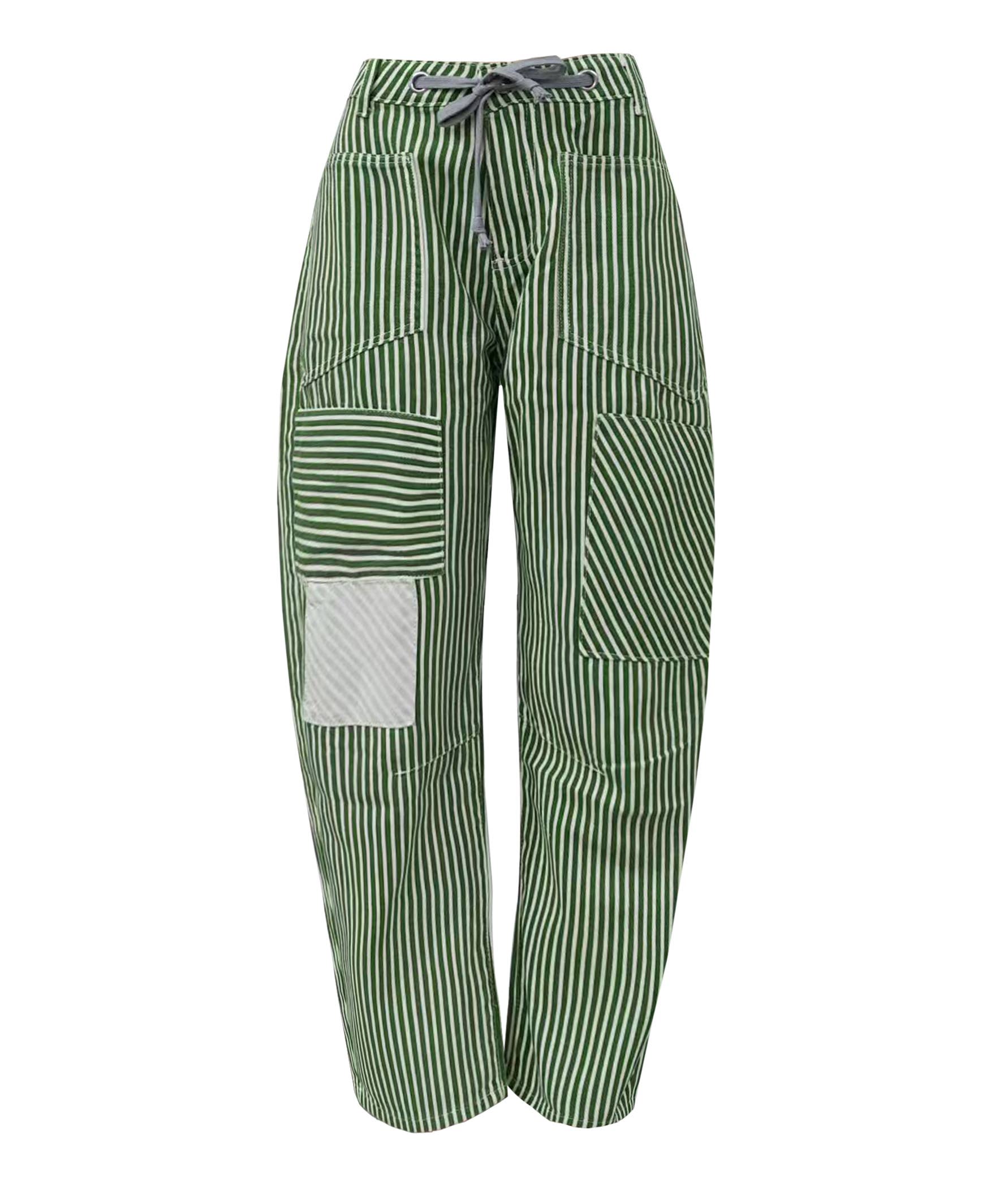 Casual Striped Drawstring Wide-Leg Pants