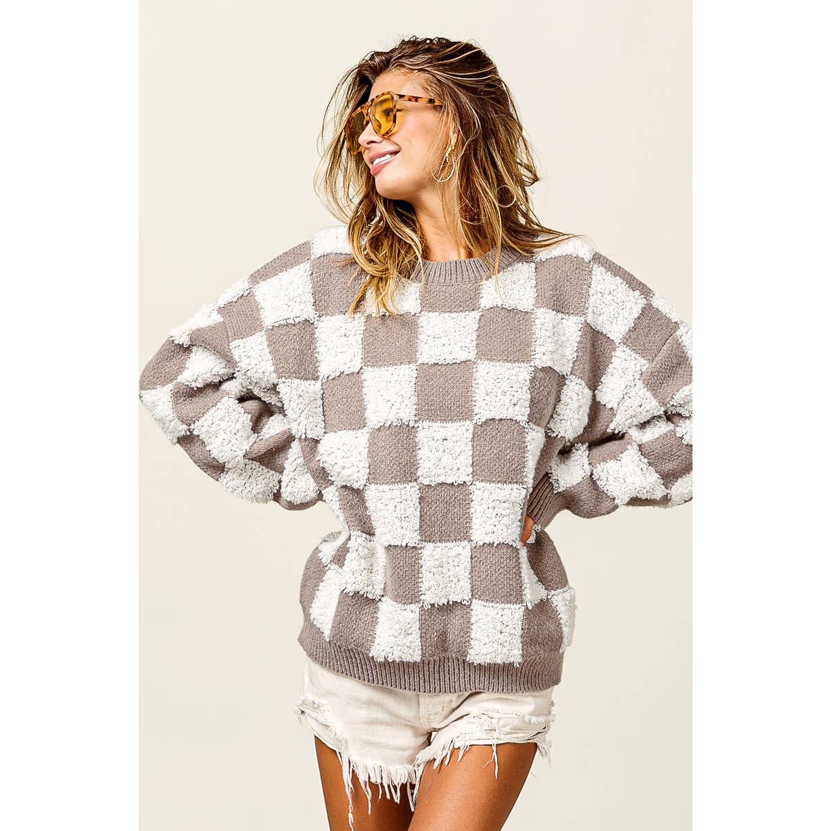 LOOP EDGE CHECKERED SWEATER PULLOVER