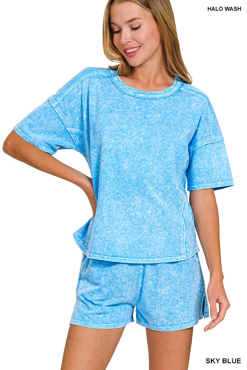 Halo Snow Washed Short Sleeve Tee Shorts Set