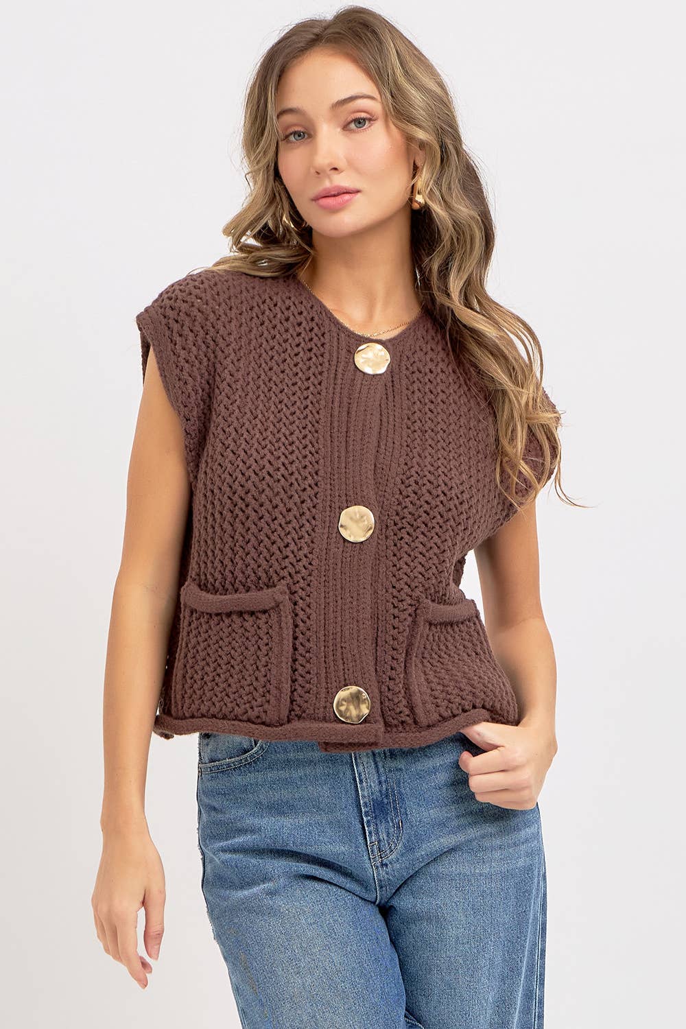 BUTTON CLOSURE  KNIT VEST TOP