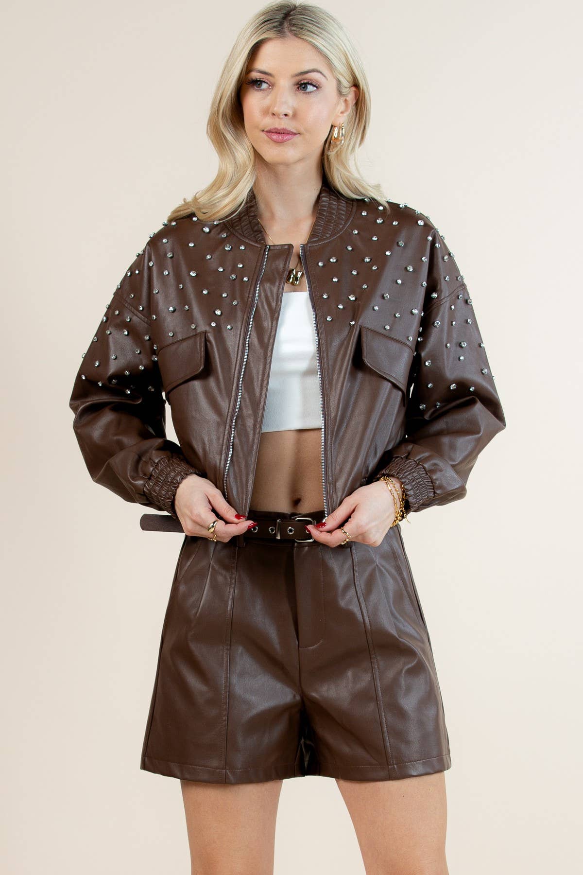 Imani Faux Leather Bomber Jacket