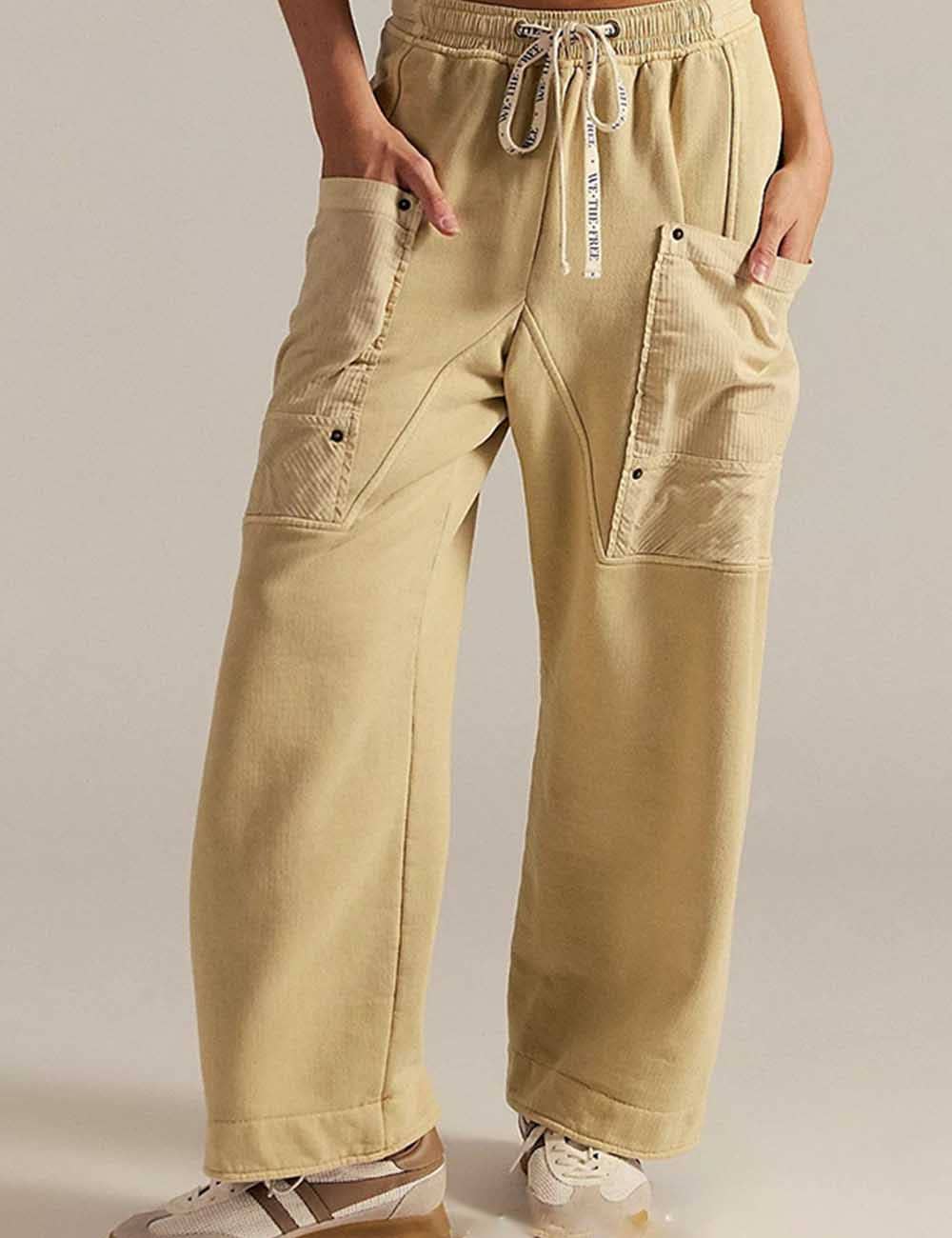 Ladies Elastic Drawstring Pockets Stright Leg Sweatpants