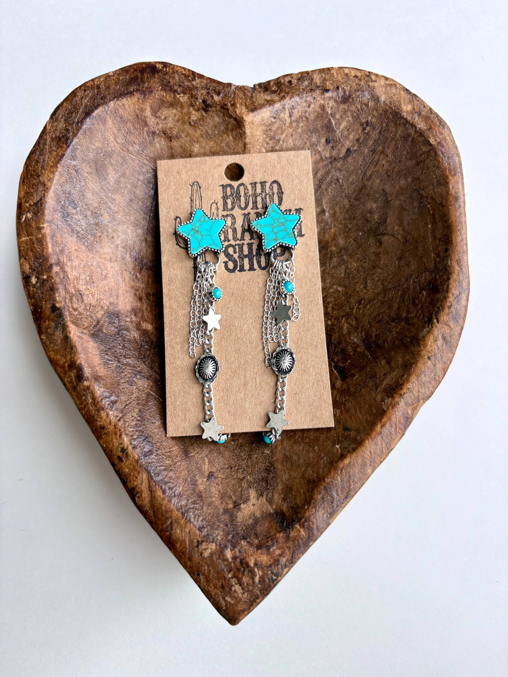 Western Star Stone & Chain Fringe Post Drop Earrings