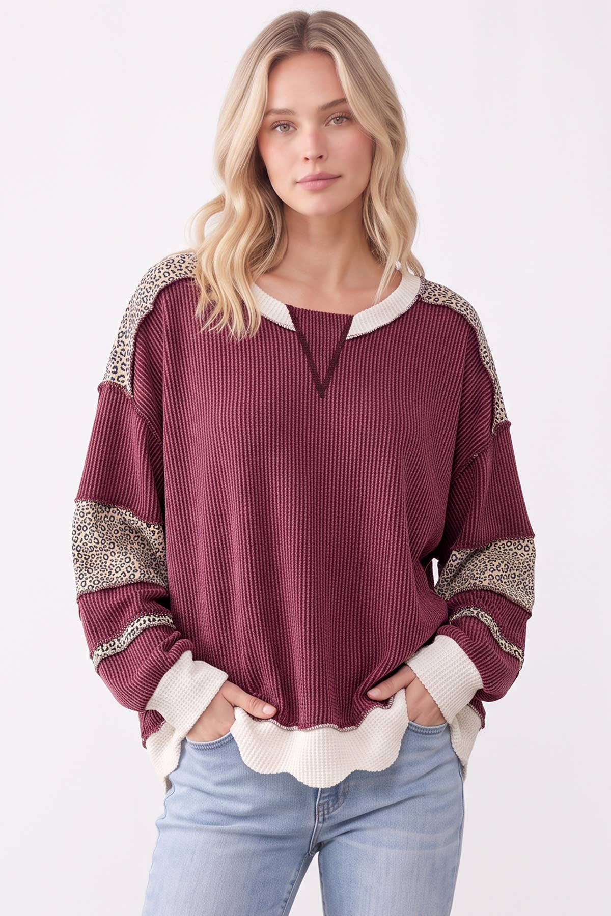 Leopard Print Contrast ribbed Sweatshirt