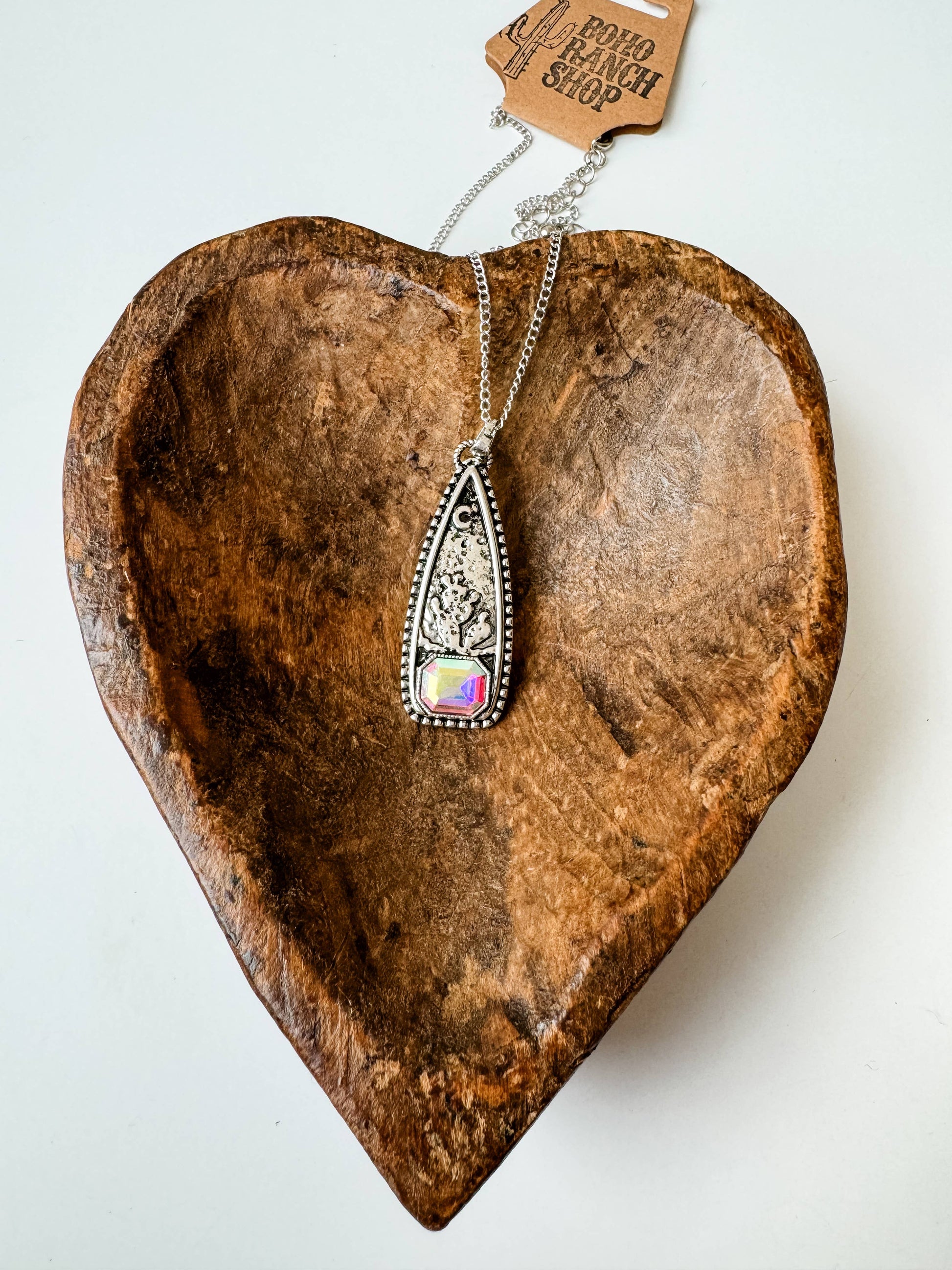 Western Cactus Pendant Rhinestone Necklace