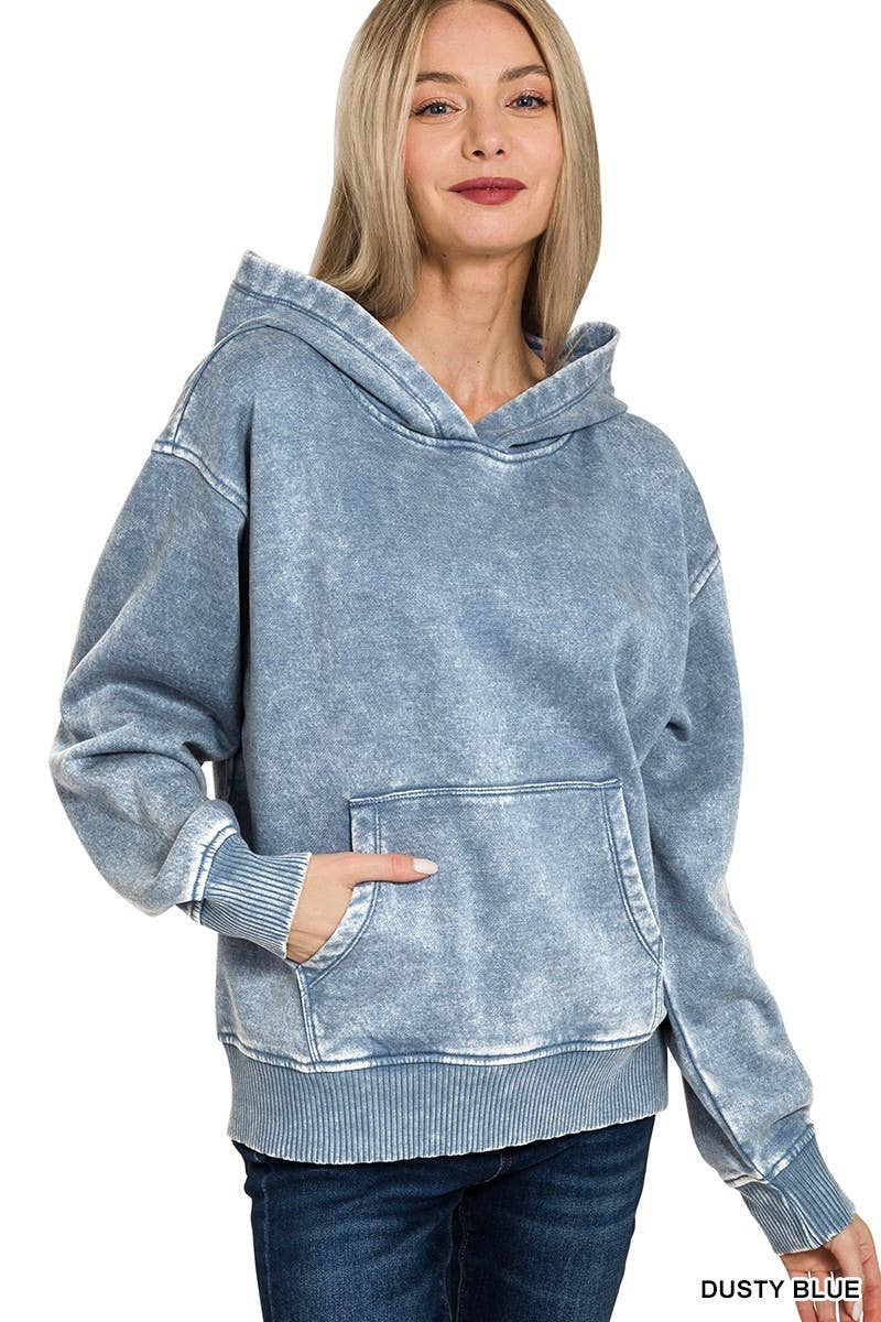 Fleece Acid Wash Kangaroo Pocket Hoodie