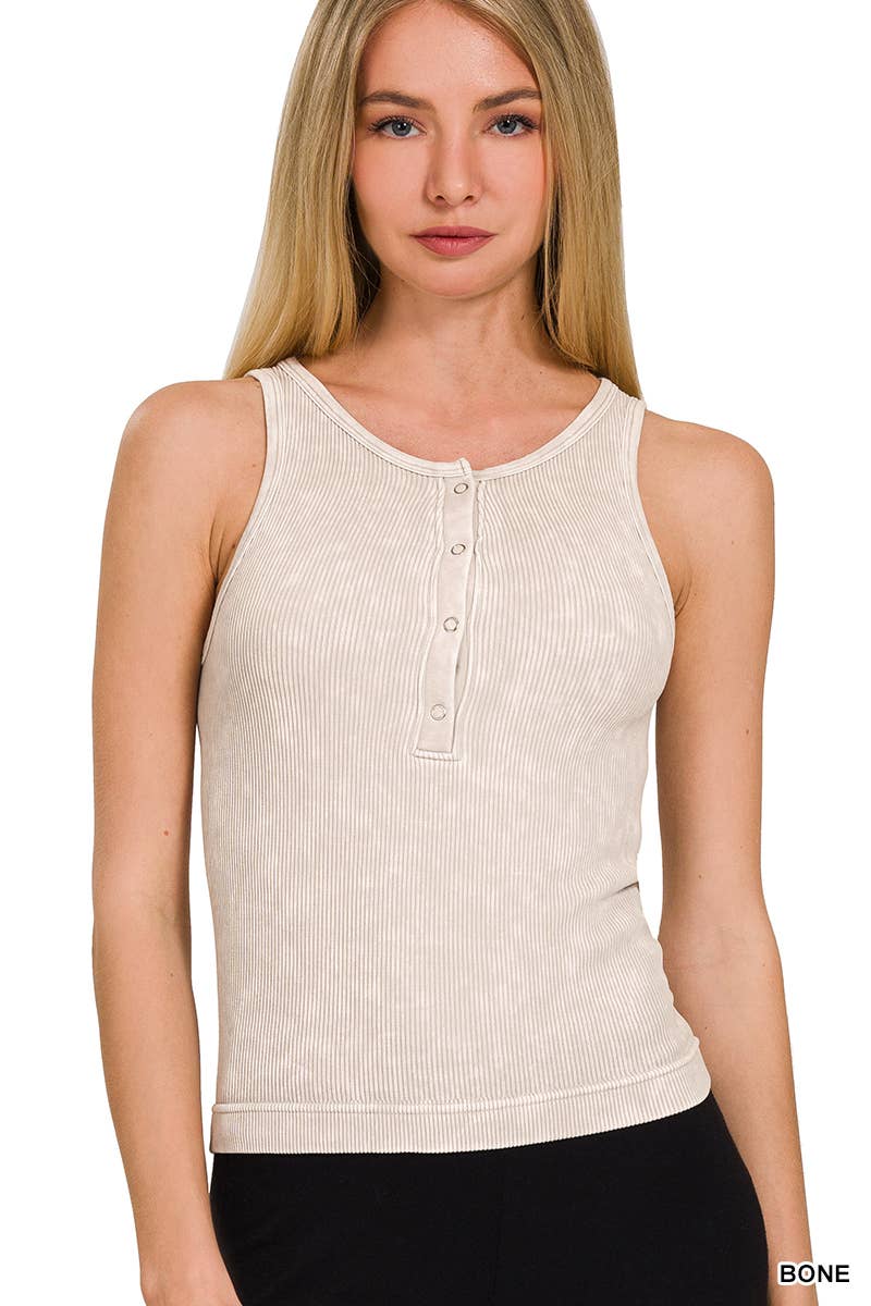 Washed Rib Seamless Snap Tank