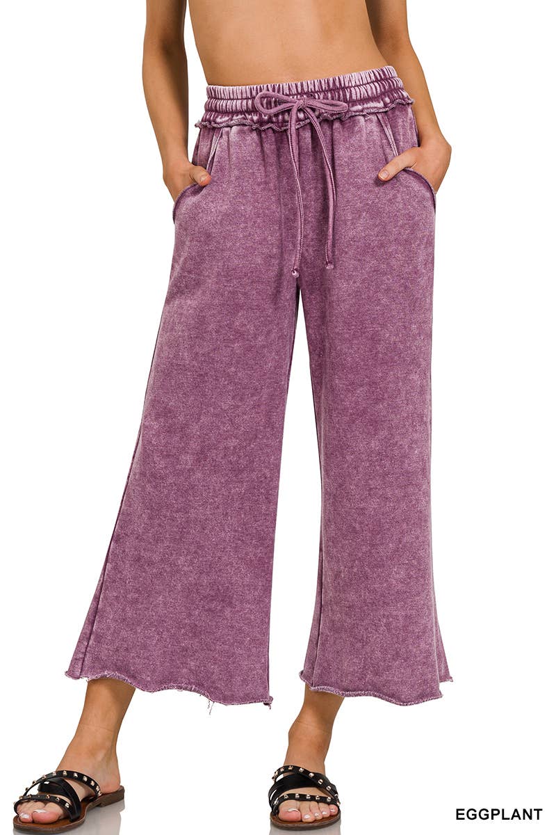 ",.Acid Wash Fleece Palazzo Sweatpants