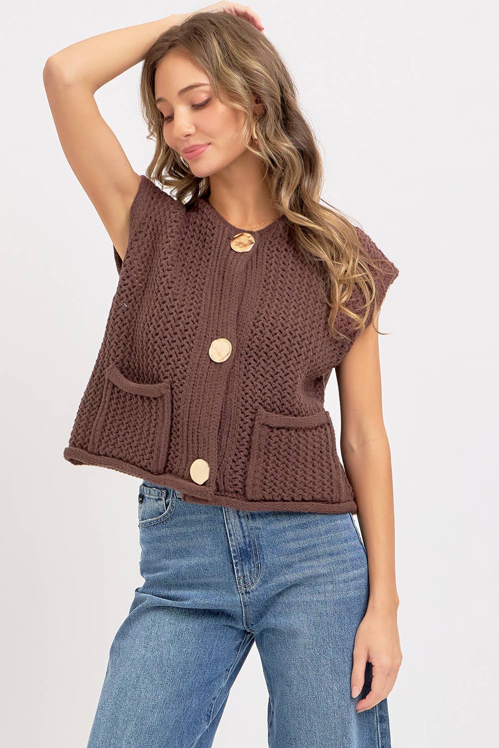 BUTTON CLOSURE  KNIT VEST TOP
