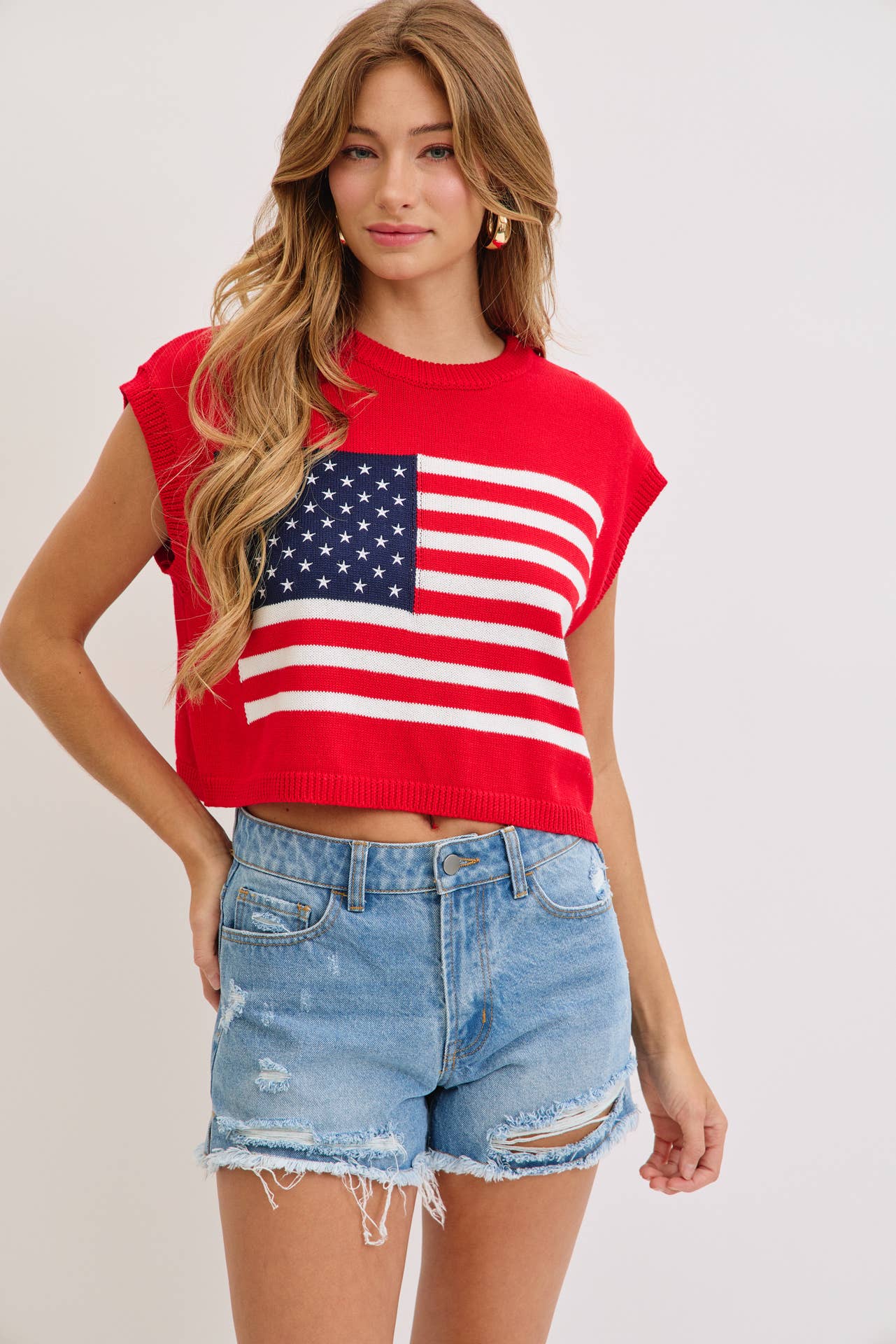 STAR AND STRIPES  AMERICAN  FLAG KNIT TOP