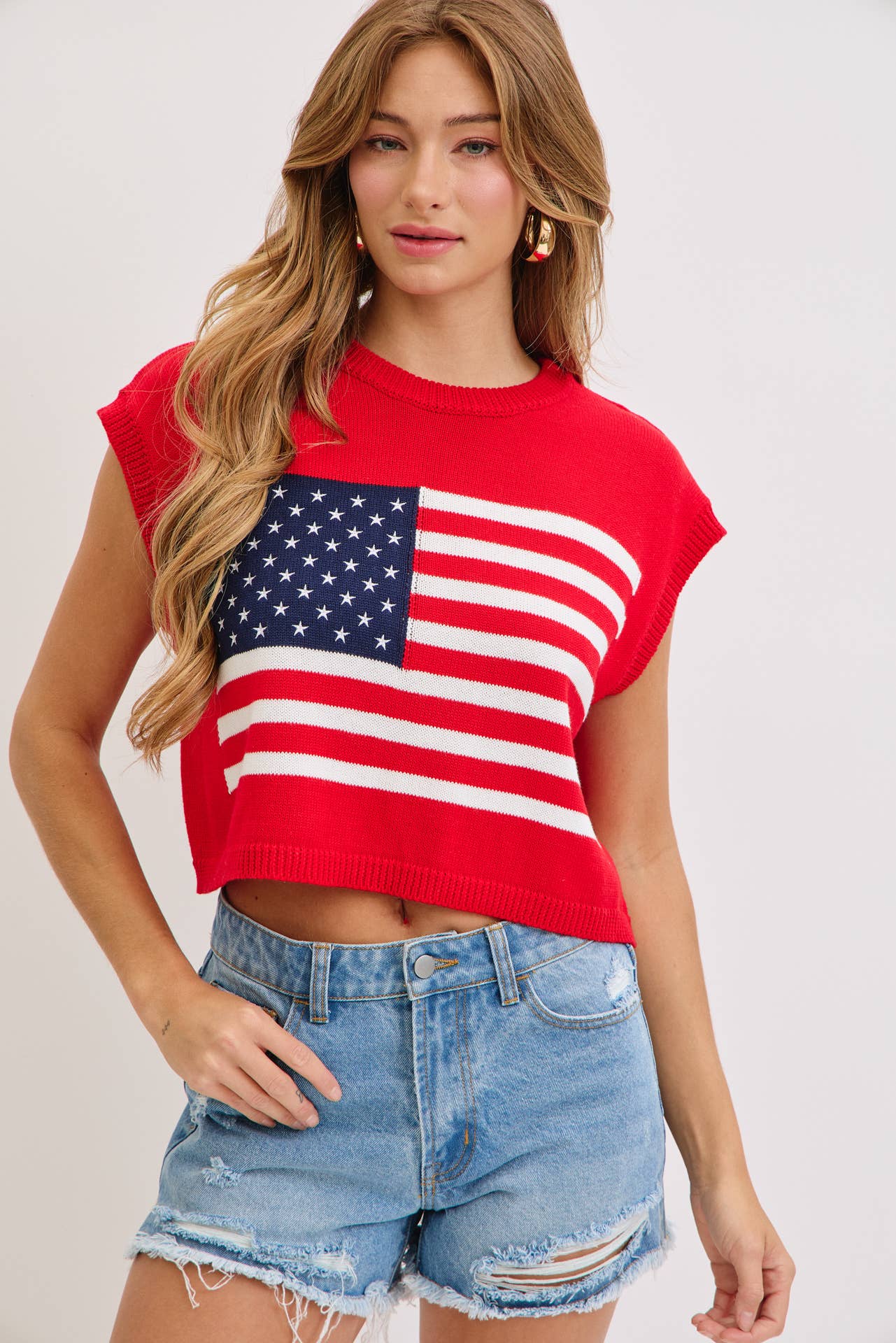STAR AND STRIPES  AMERICAN  FLAG KNIT TOP