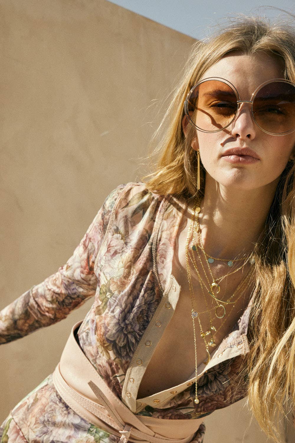 Floral-Print Mesh Snap-Front Long-Sleeve Top