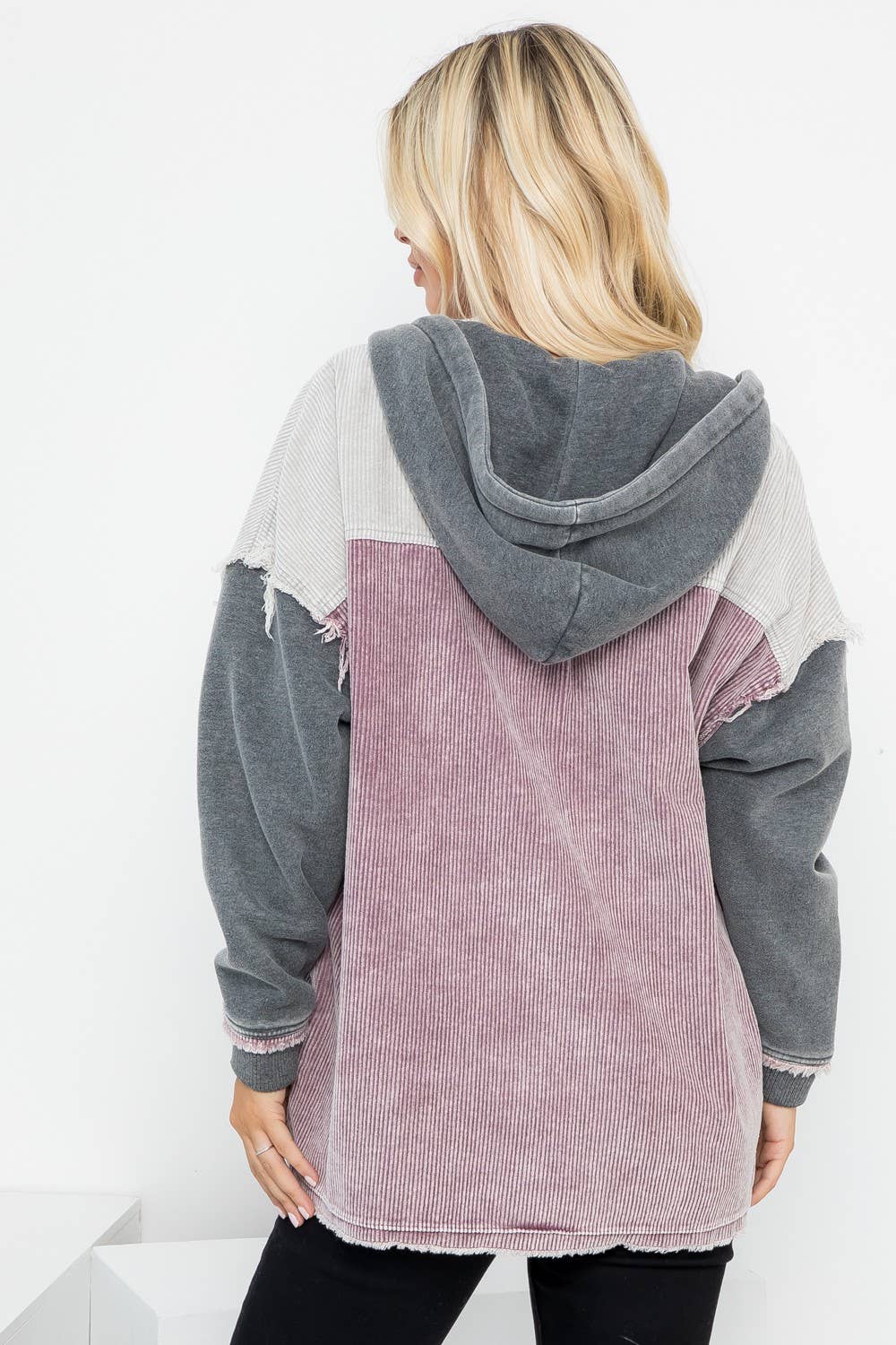 Washed Color Block Hooded Shacket