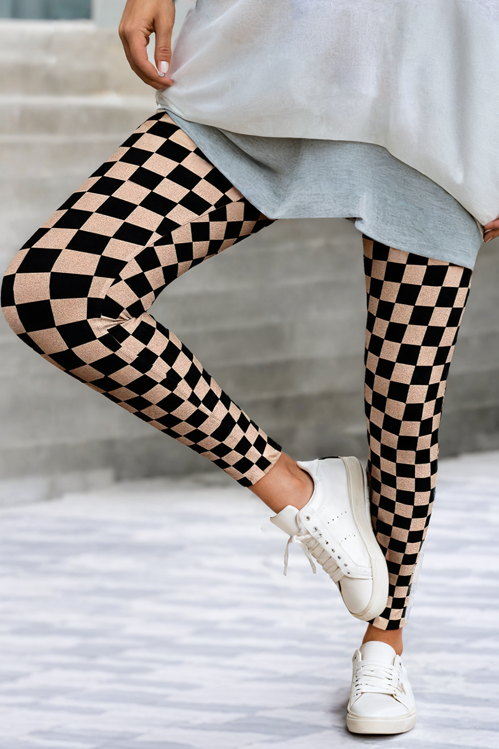 LDC Checkered Pattern High Waist Skinny Leggings