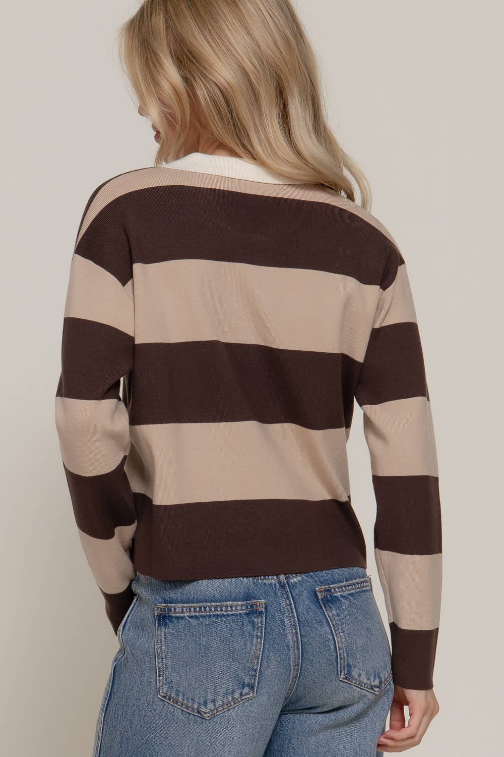 Long Sleeve Rugby Stripe Polo Swaeter