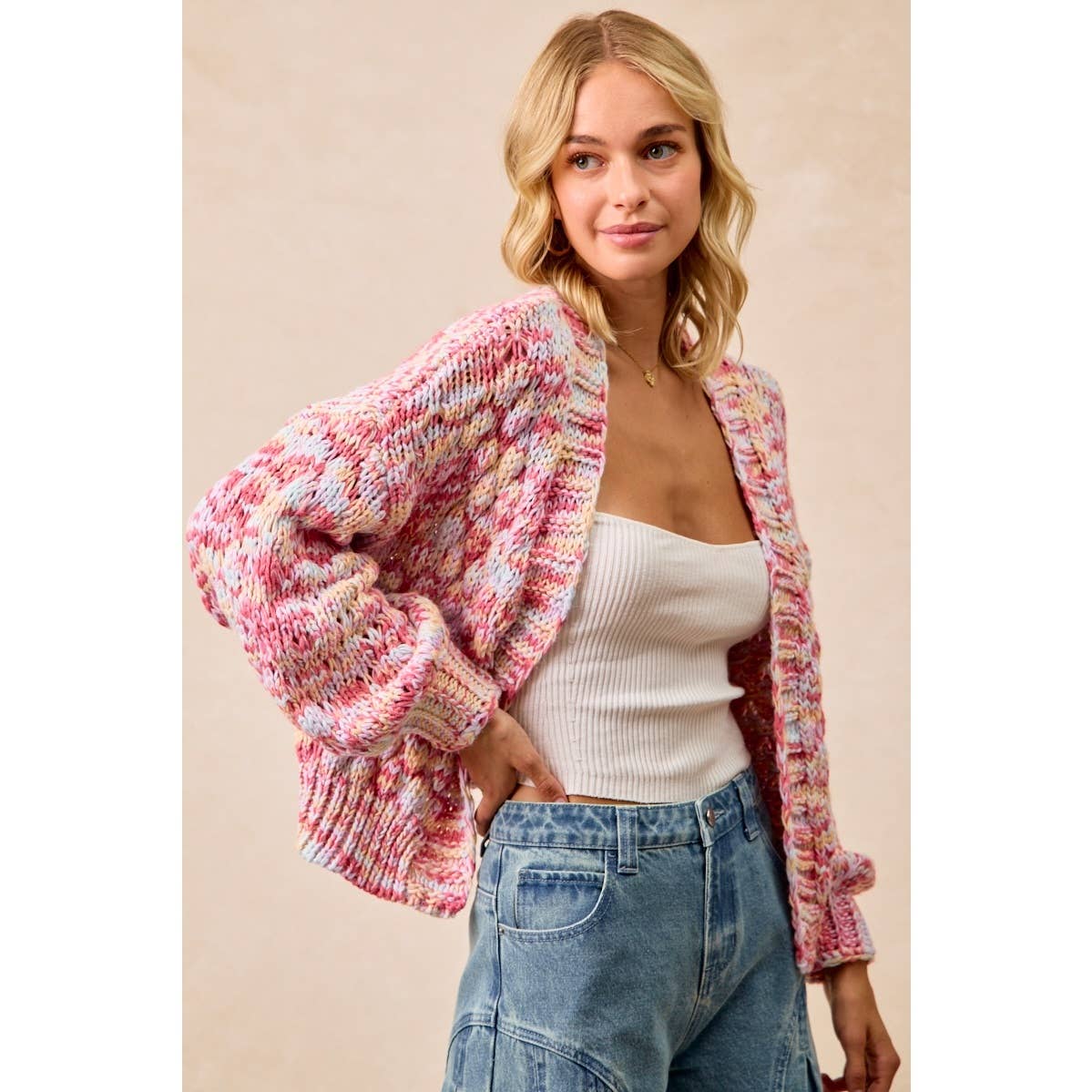 MULTI COLORS OPEN FRONT SWEATER CARDIGAN