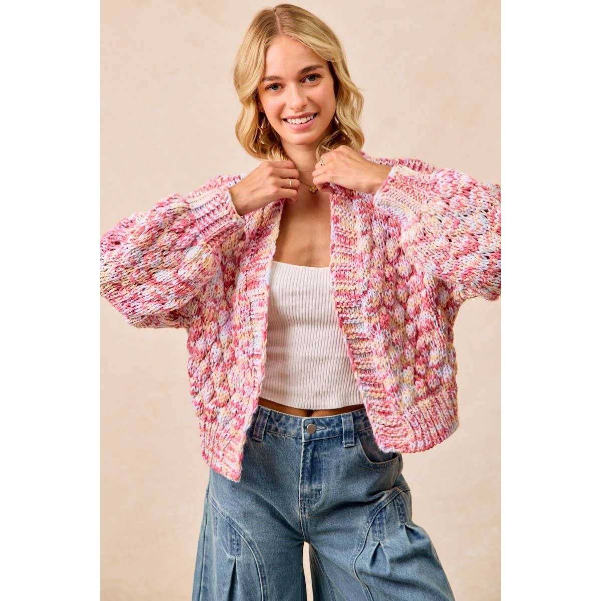 MULTI COLORS OPEN FRONT SWEATER CARDIGAN