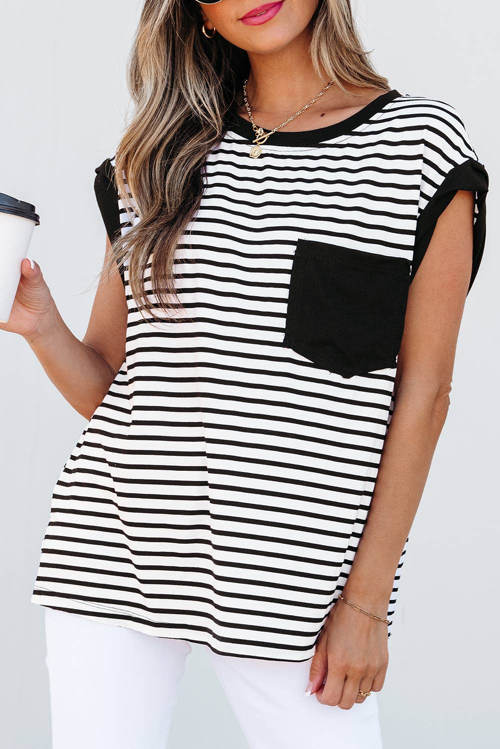 Stripe Chest Pocket Casual Tank Top | S-XL