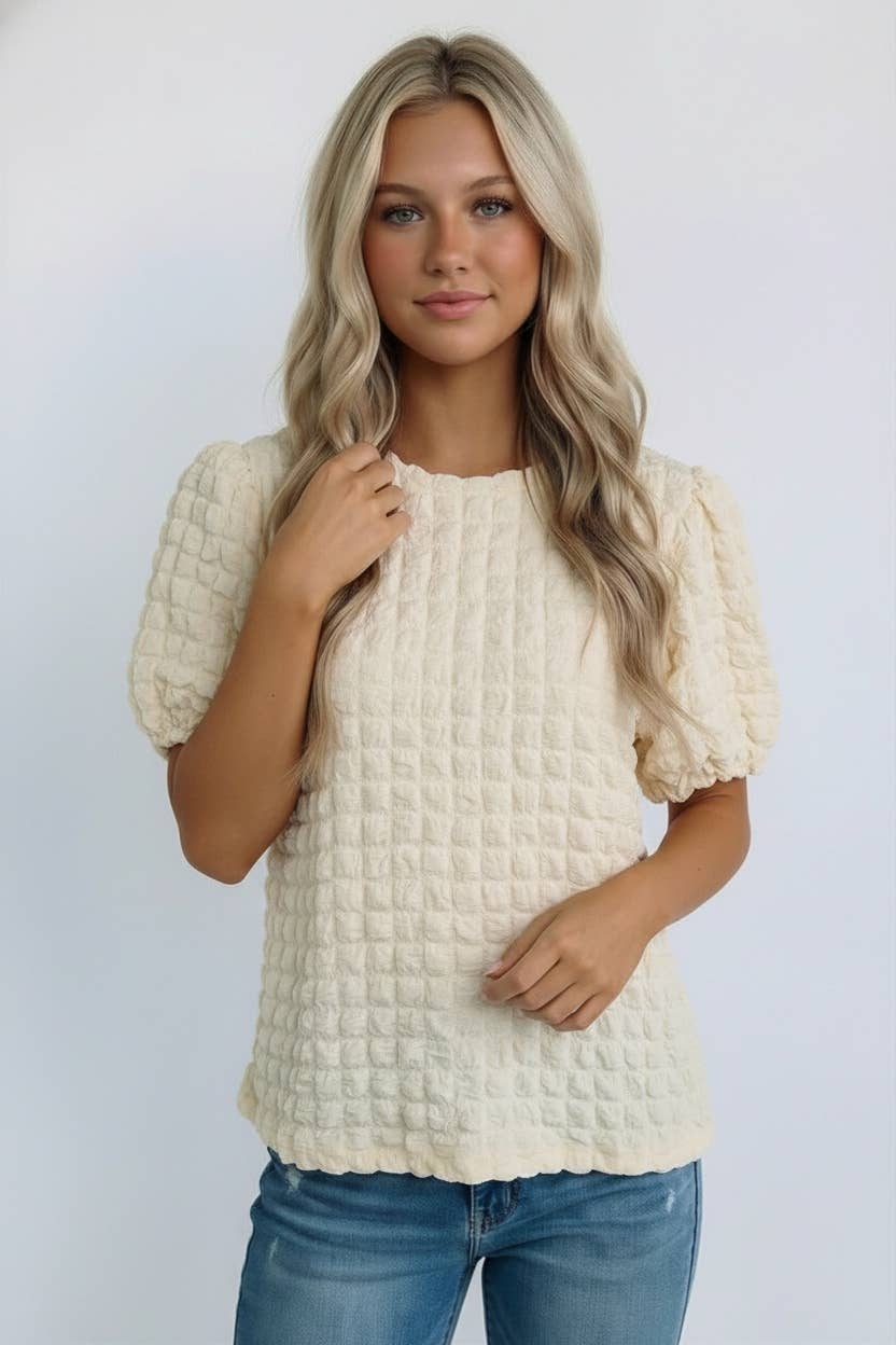 EMBOSSED PUFF SHORT SLEEVE BLOUSE