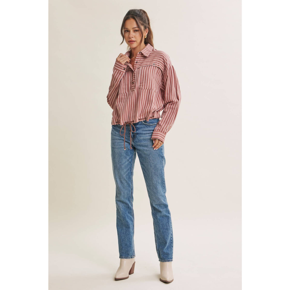 DESERT MORNING STRIPE DRAWSTRING PULLOVER