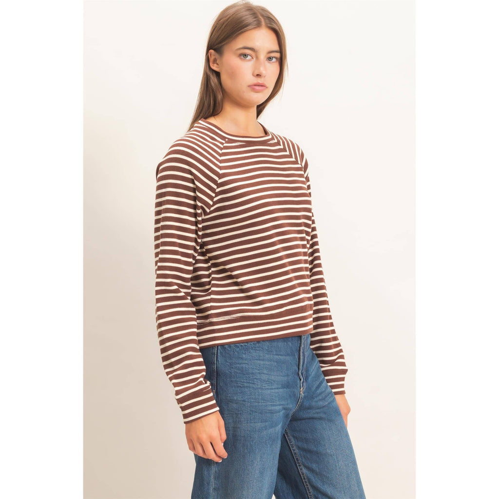 Striped Waffle Knit Raglan Top