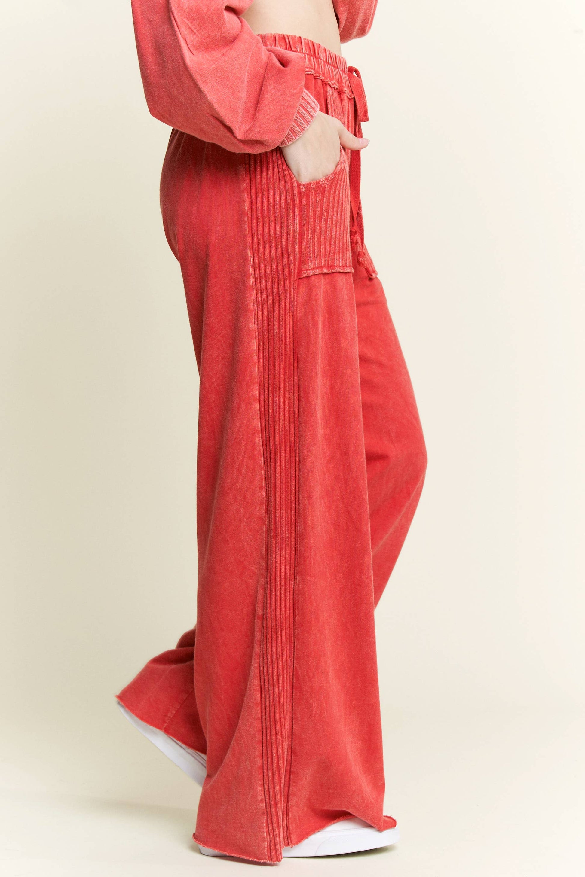 Best Mineral Wash Side Knit detail wide leg pants