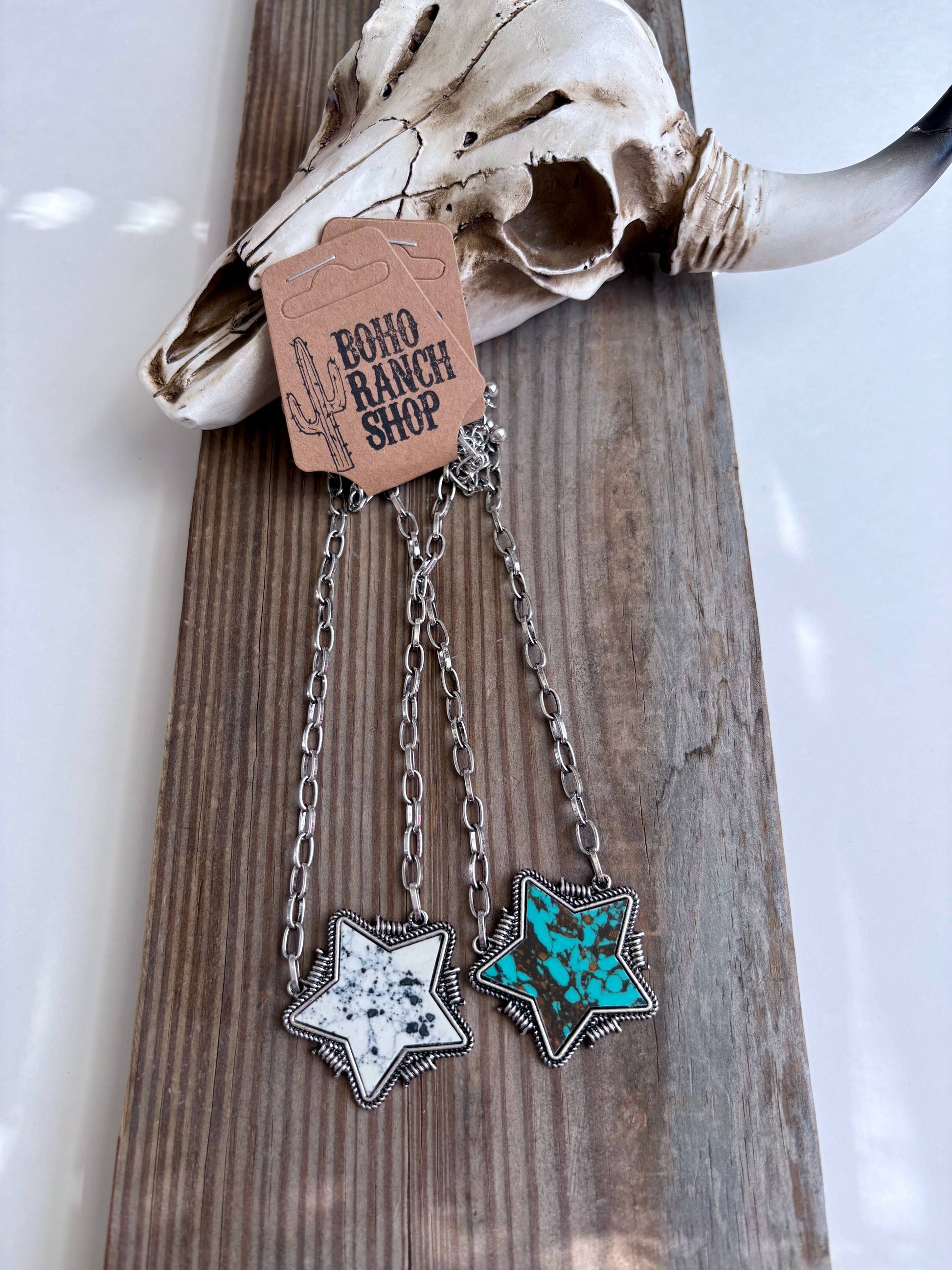 Western Marble Stone Star Pendant Chain Necklace
