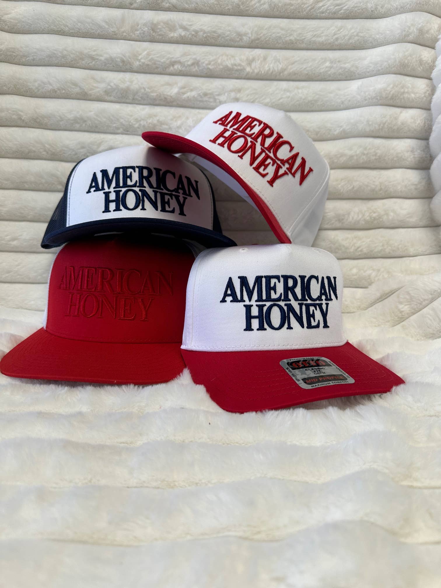 AMERICAN HONEY puff embroidered snapback hat