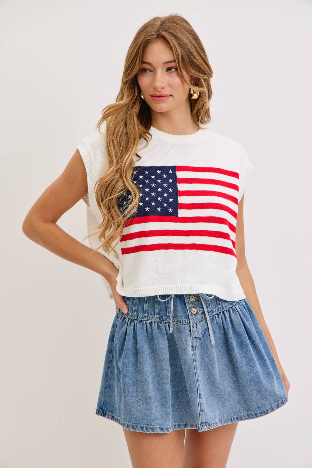 STAR AND STRIPES  AMERICAN  FLAG KNIT TOP