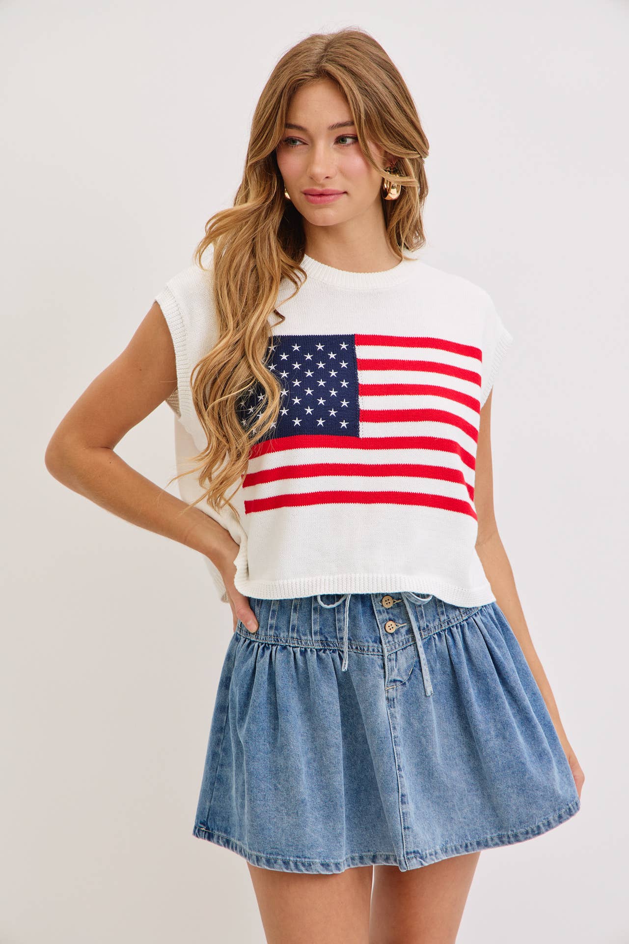 STAR AND STRIPES  AMERICAN  FLAG KNIT TOP