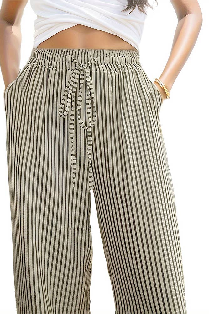 Black Stripes High Waist Pockets Pants