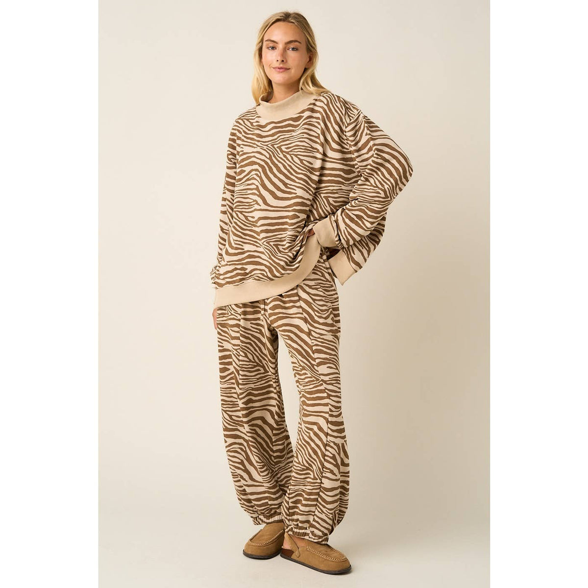 ZEBRA PRINT RELAXED FIT BARREL LEG PANTS