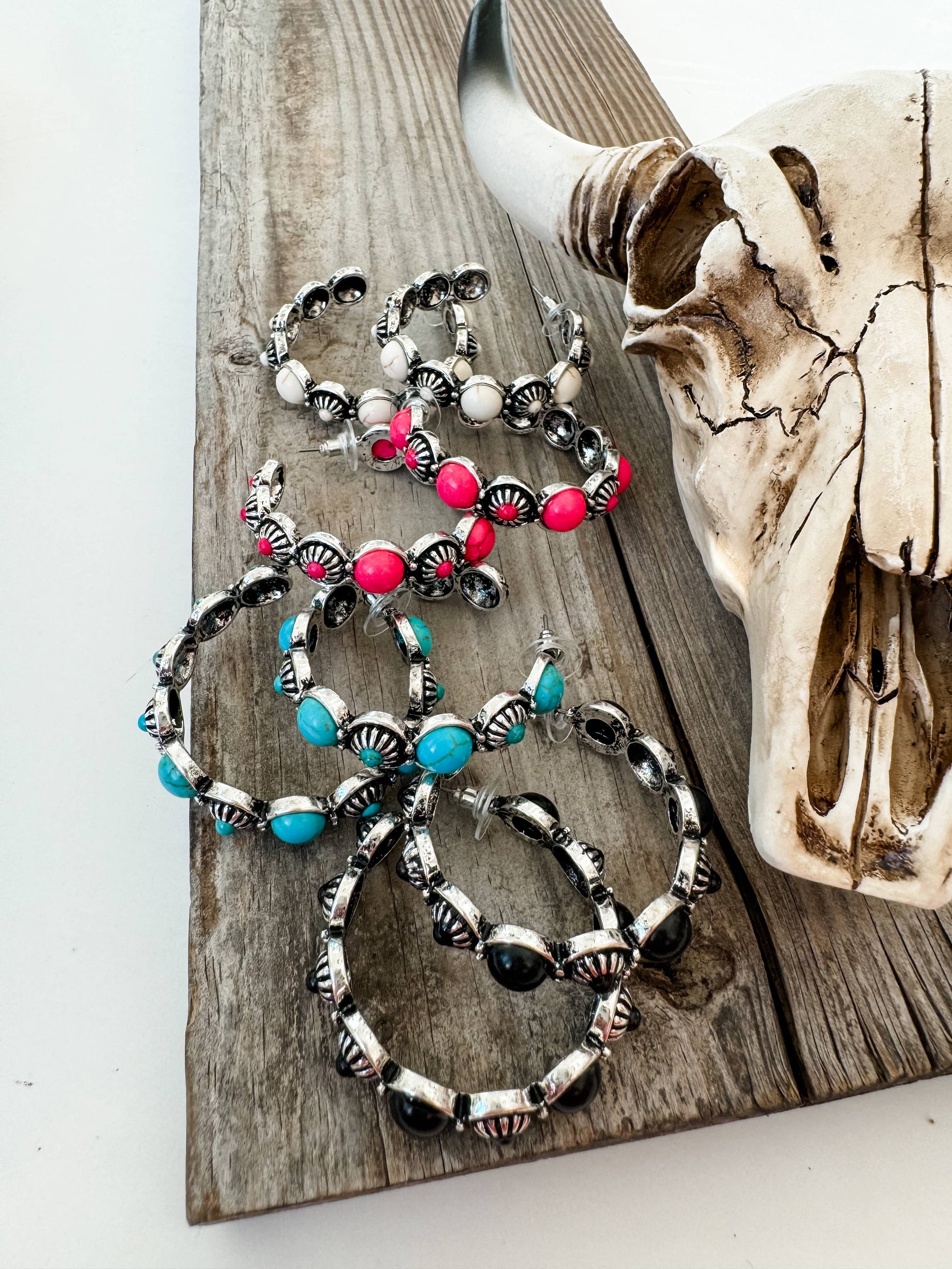 Western Hoop Stone Conch Earrings
