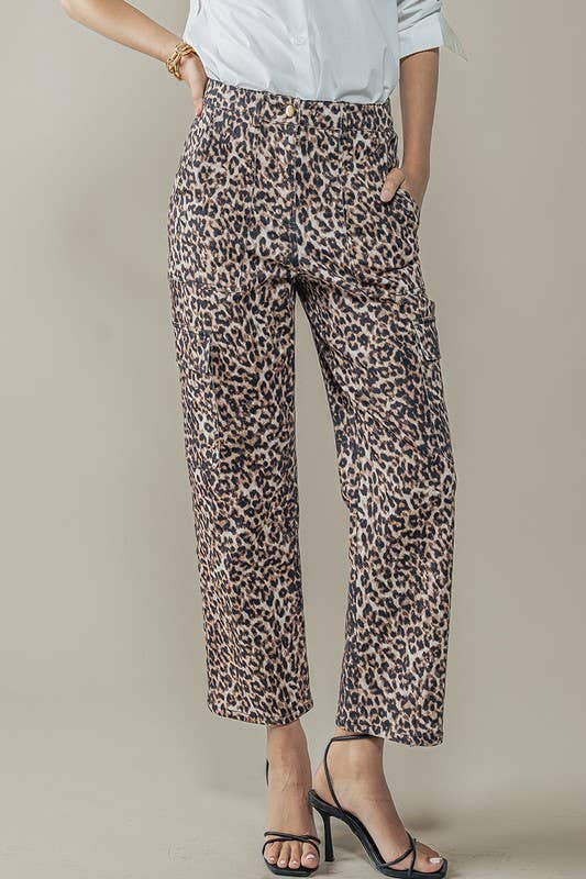 Leopard Print Cropped Cargo Pants