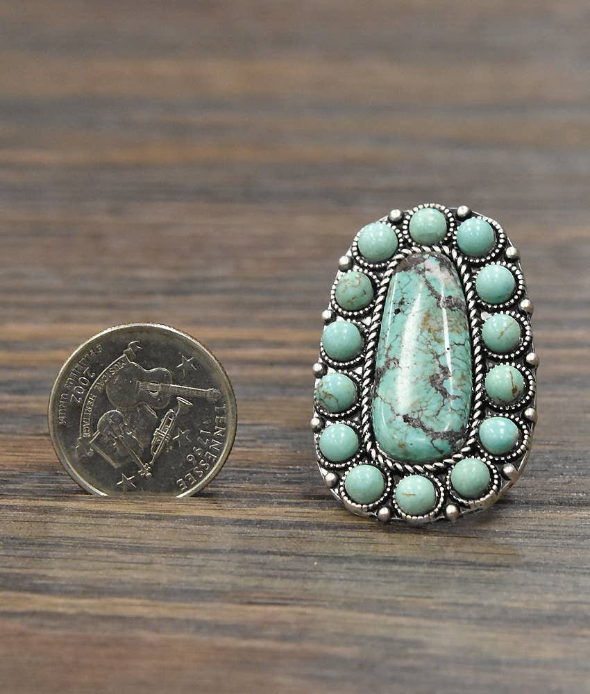 750151, Turquoise, Brass Adjustable Ring